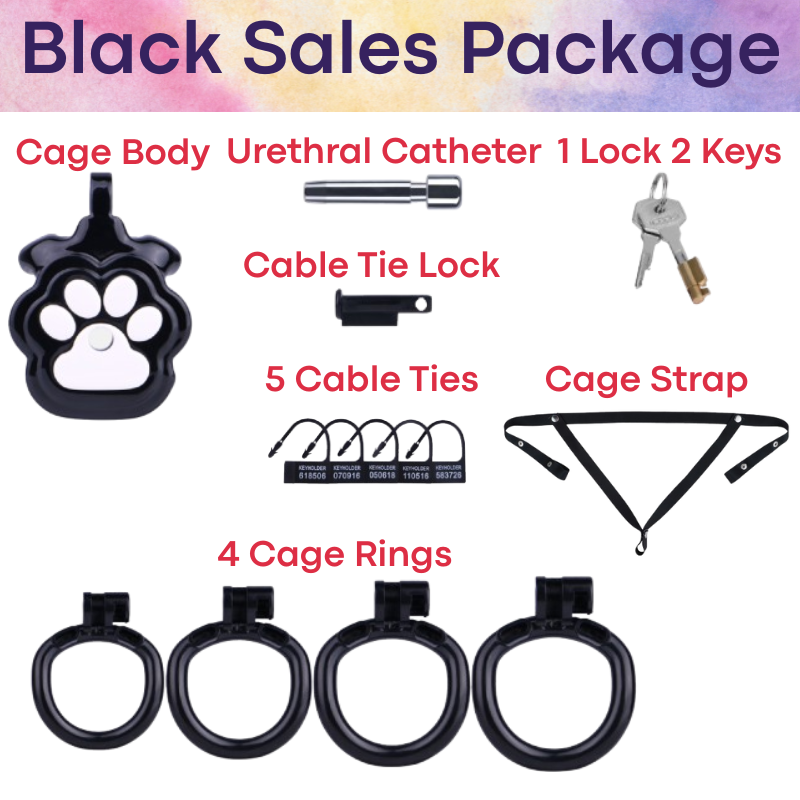 Adult Toy: Men's ABS Resin Paw Print Chastity Cage with Urethral Catheter and Strap Set (FRRKAS123)