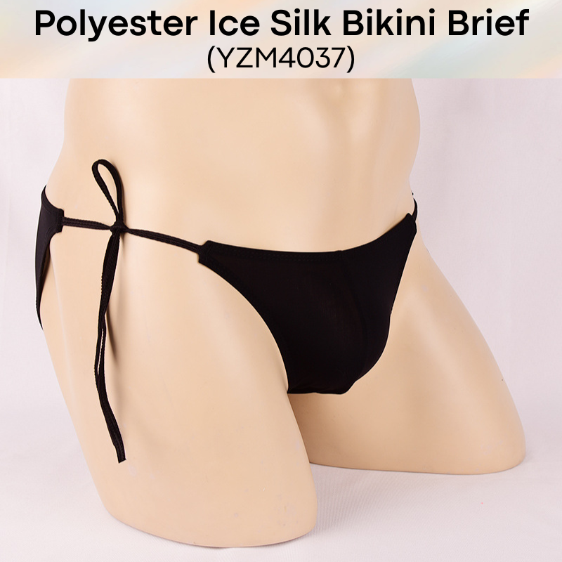 Men's Brief: Polyester Ice Silk Bikini Brief with Side String Tie (YZM4037)