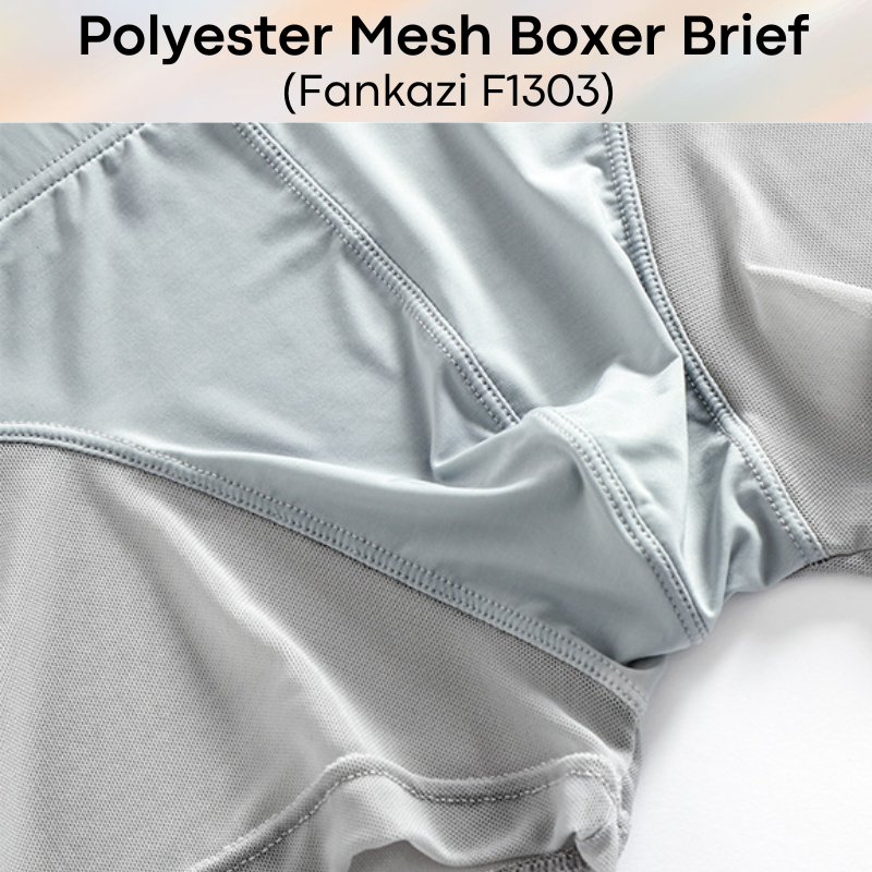 Men's Boxer: Polyester Mesh See Through with Ice Silk Pouch Layer Boxer Brief Underwear (F1303)