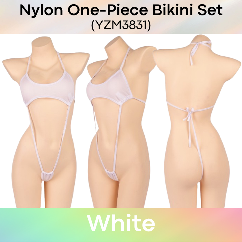 Unisex: Unisex Nylon One-Piece Bikini Set with Top and Thong Strip Underwear (YZM3831)