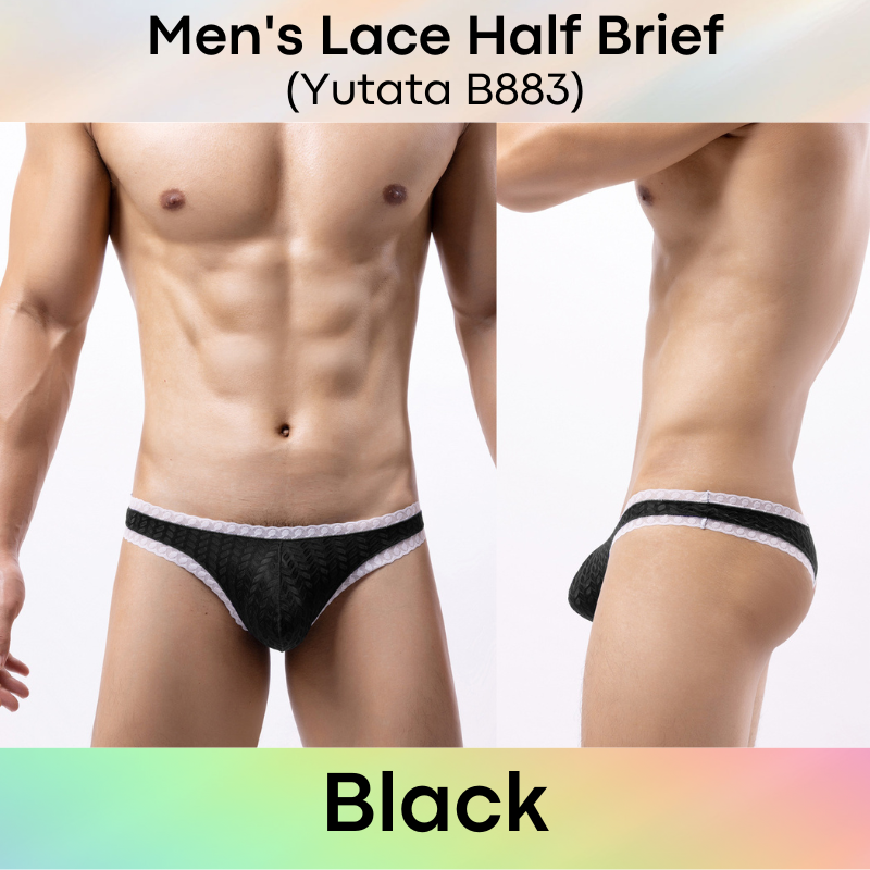 Men's Brief : Lace Half Brief with Lace Trimmings (Yutata B883)