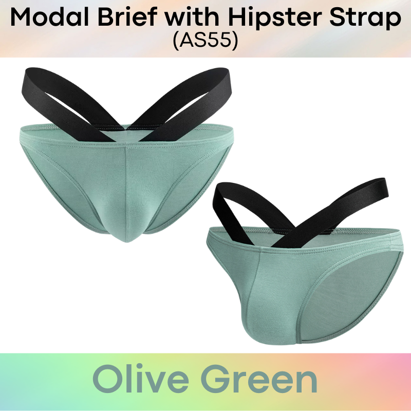 Men's Brief: Modal Bikini Brief with Hip V Strap Underwear (AS55)