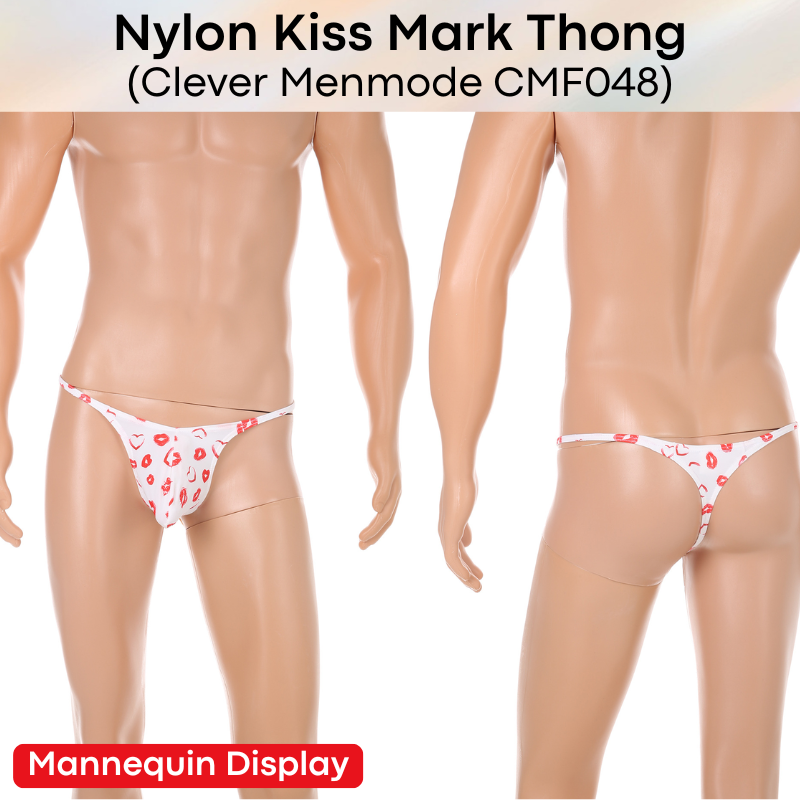 Men's Thong: Nylon Kiss Mark Print Low Waist Thong Underwear (CMF048)