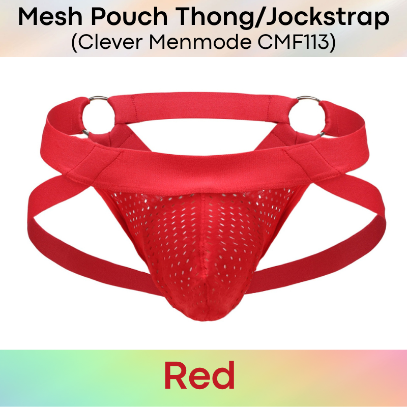 Men's Jockstrap : Nylon Mesh Pouch Jockstrap Y-Thong with Ring (Clever Menmode CMF113)