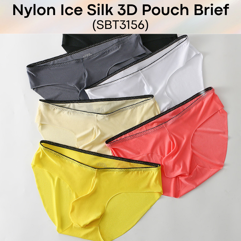 Men's Brief: Nylon Ice Silk 3D Pouch No Visible Line Brief Underwear (SBT3156)