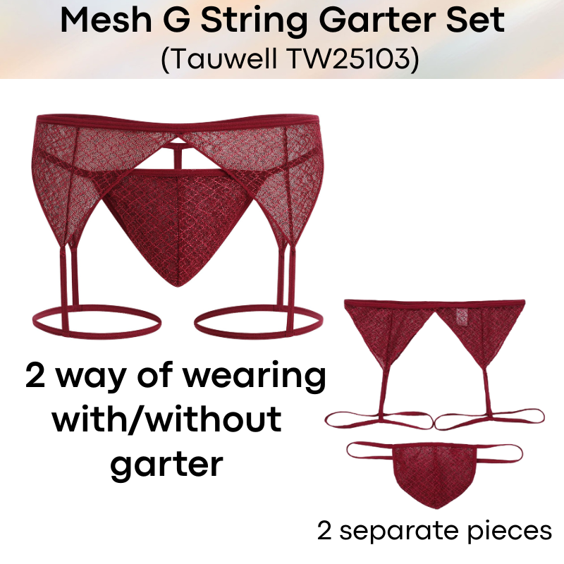 Men's GString: Polyester Mesh Lace GString Garter Set (TW25103)