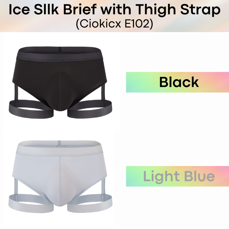 Men's Brief : Polyester Ice Silk Thin Brief with Thigh Strap (Ciokicx E102)