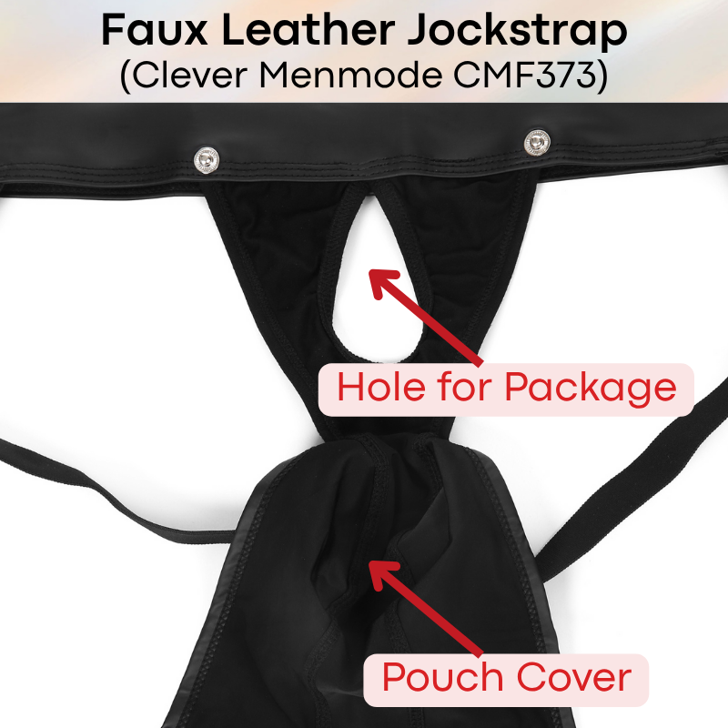 Men's Jockstrap: Polyester Faux Leather Jockstrap with Removable Large Pouch Top (CMF373)