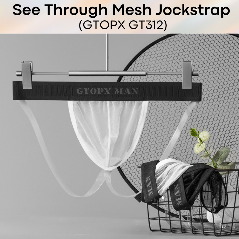 Men's Jockstrap: Nylon See Through Mesh with Transparent Plastic Thigh Strap Underwear (GT312)