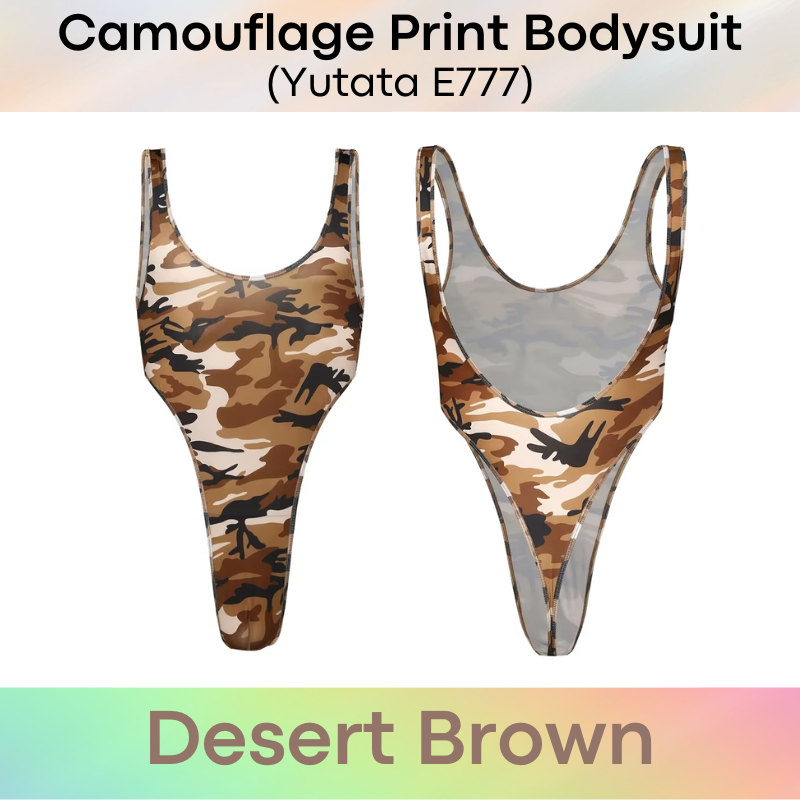 Men's Bodysuit: Polyester Camouflage Print Thong Bodysuit Underwear (E777)