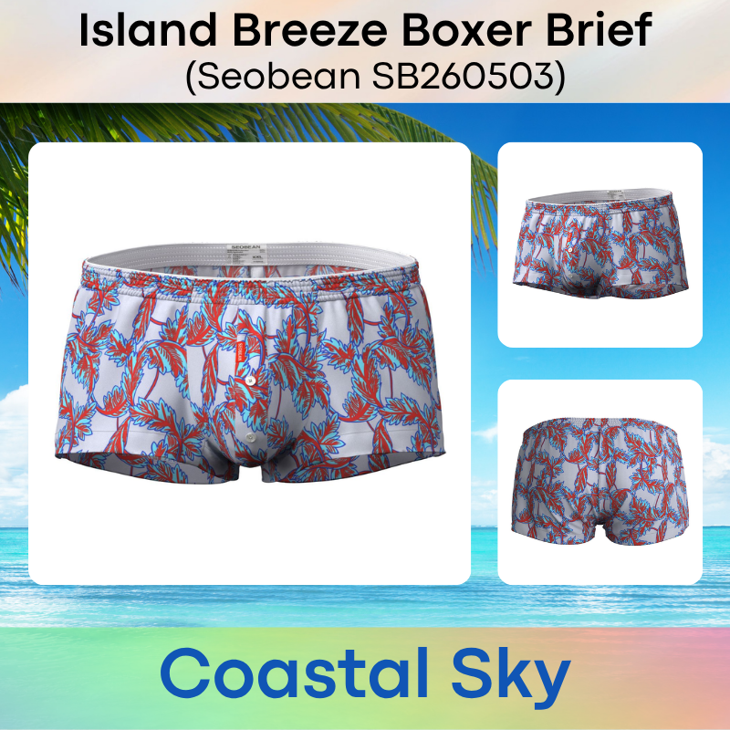 Men's Boxer: Cotton Island Breeze Print Boxer Brief Trunks Shorts-Underwear (SB260503)