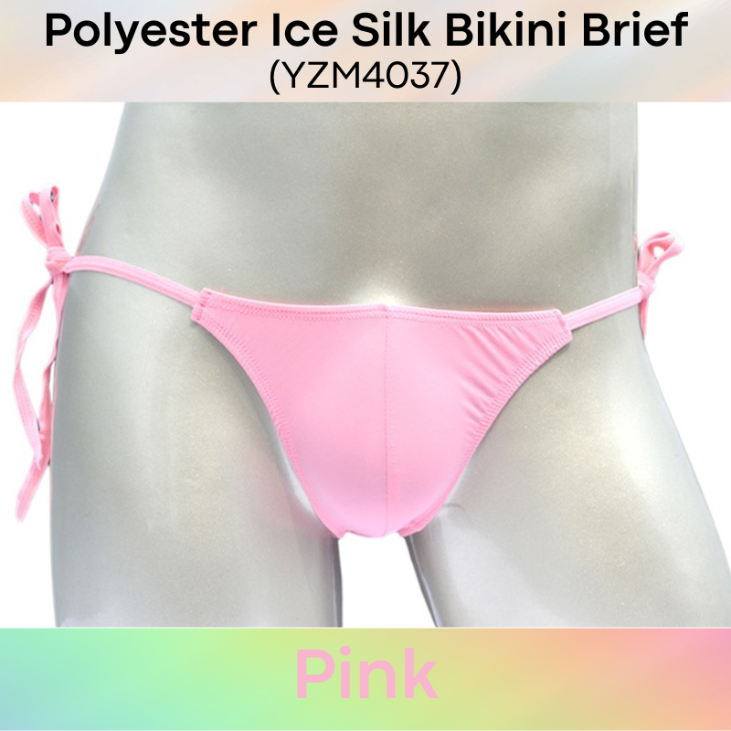 Men's Brief: Polyester Ice Silk Bikini Brief with Side String Tie (YZM4037)