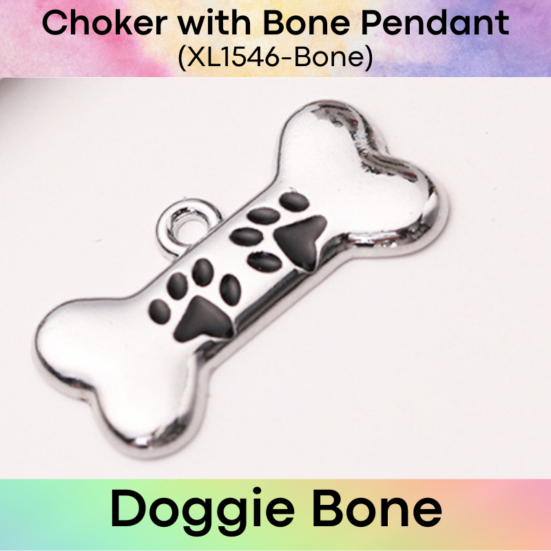 Unisex Choker: PU Choker with Doggie Bone / Doggie Paw Charm for Roleplay (XL1546)