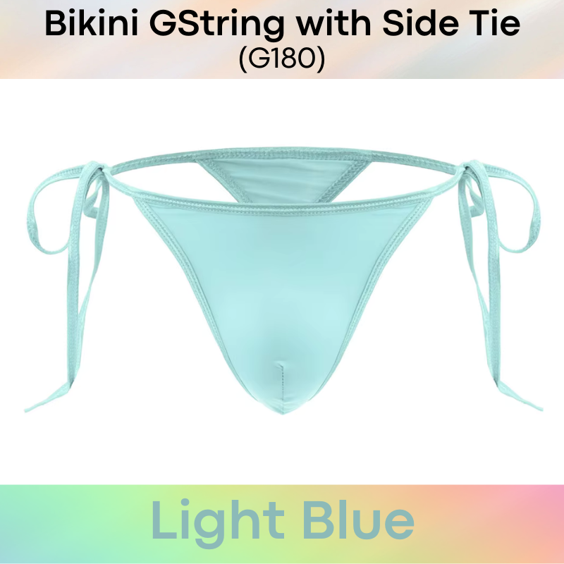 Men's GString: Polyester Ice Silk Bikini GString with Side String Tie (G180)