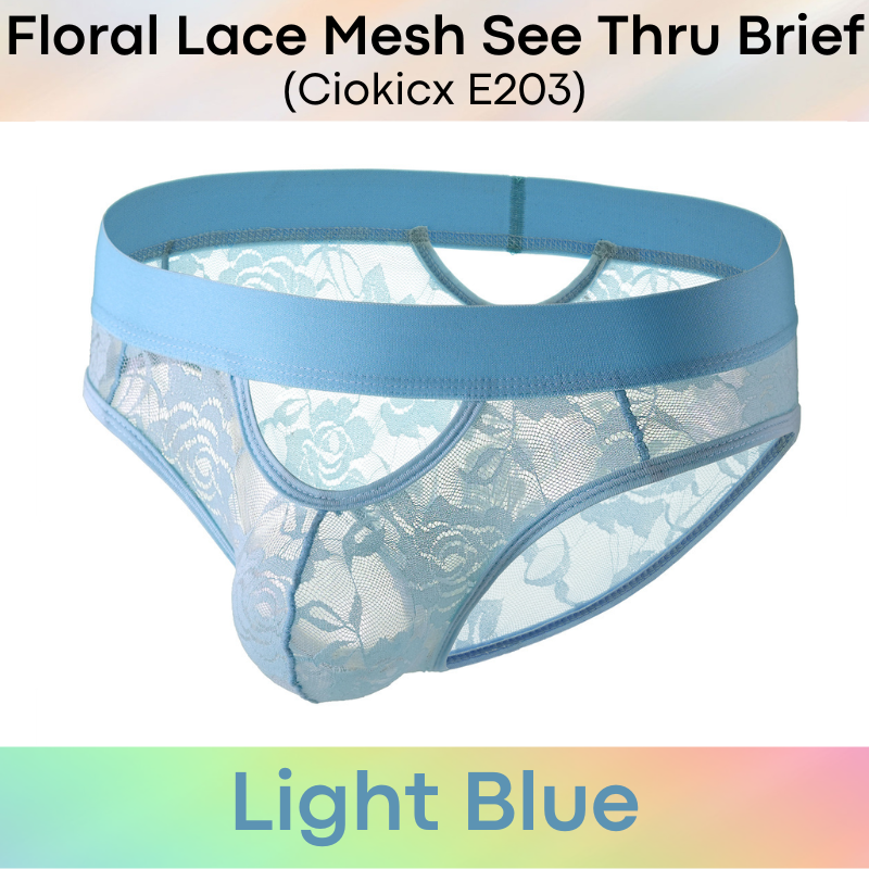 Men's Brief: Polyester Floral Lace Mesh See Through Brief Underwear (E203)