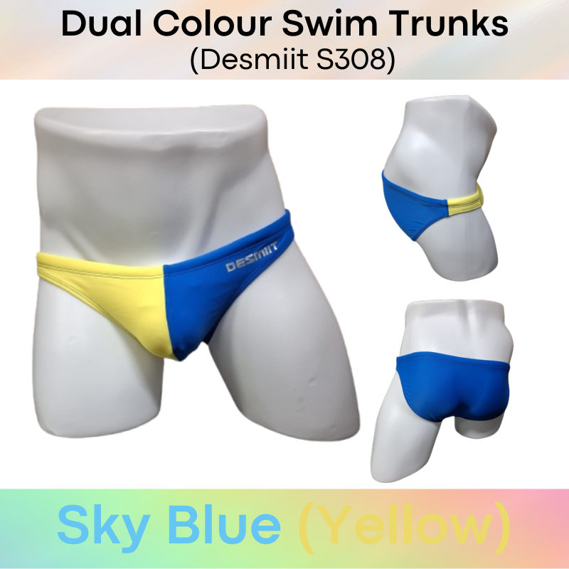 Men's Swimwear: Nylon Bikini Style Swimming Trunks with Symmetrical, Dual Colour Design and Drawstring (S308)