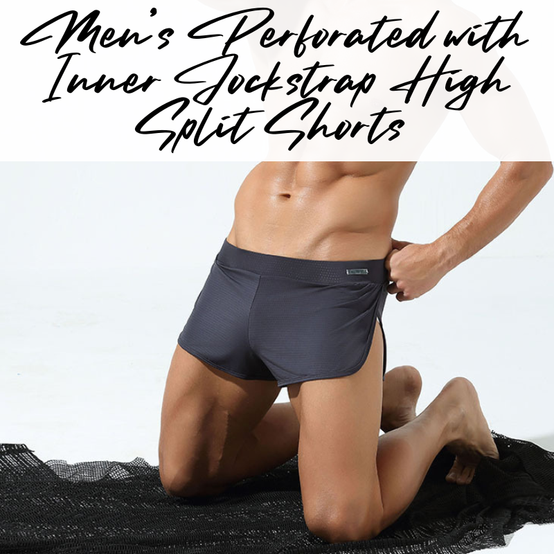 Men's Shorts : Perforated Breathability, High Split with Inner Jockstrap Shorts (Tauwell TW23502)