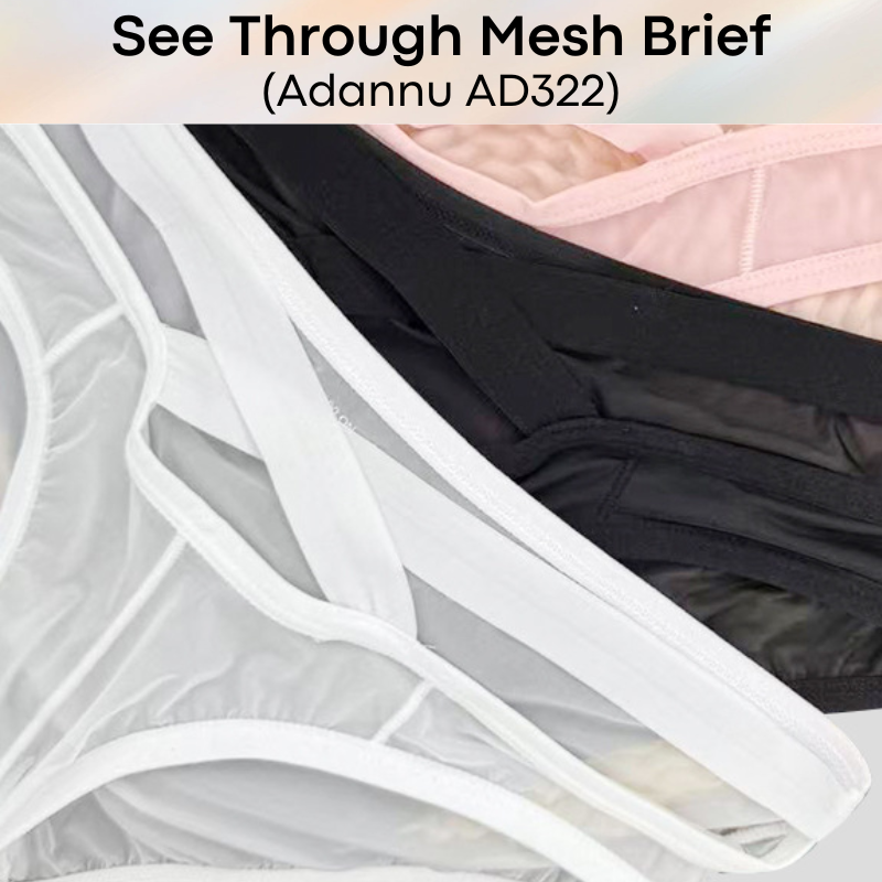 Men's Brief: Nylon See Through Thin Mesh Brief with Front Waist Strap (AD322)