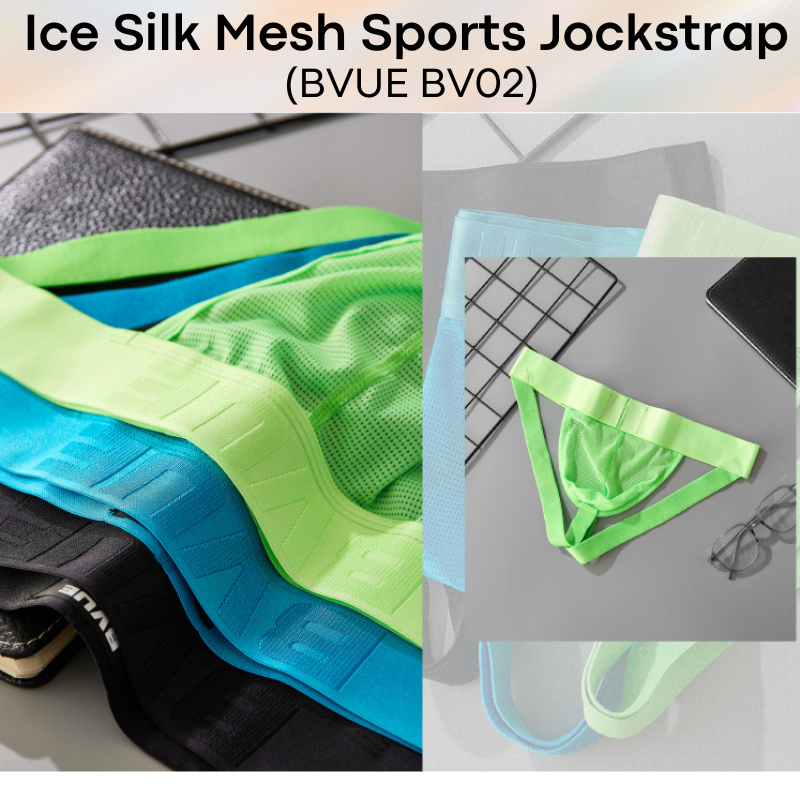 Men's Jockstrap: Polyester Ice Silk Mesh Sports Jockstrap in Metallic Colours Underwear (BV02)