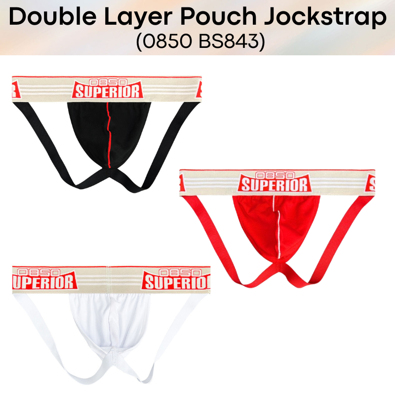 Men's Jockstrap: Cotton Double Layer Pouch with Spandex Waistband (BS843)