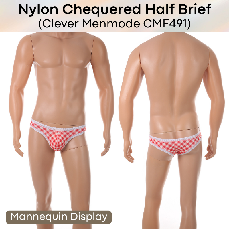 Men's Brief: Nylon Thin Chequered Half Brief with Lace Trimming (CMF491)
