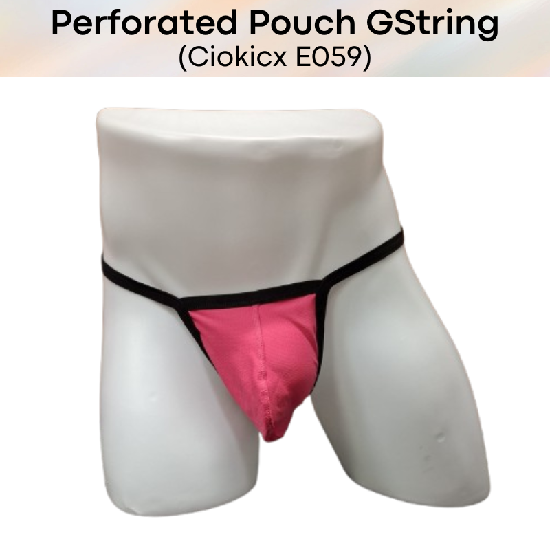 Men's GString: Perforated Large Pouch GString Underwear (E059)