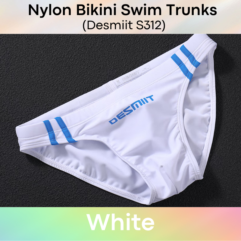 Men's Swimwear: Nylon Bikini Swimming Trunks with Drawstring and Rear Mid Mesh Strip (S312)