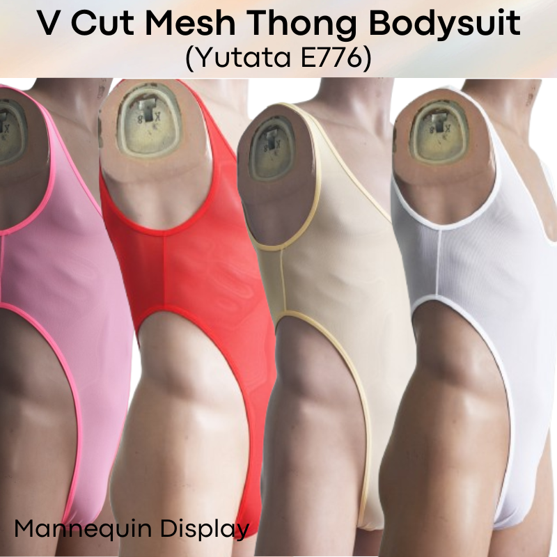 Mens Bodysuit: Polyester Mesh V Cut Thong Bodysuit Underwear (E776)