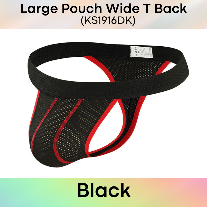 Men's Thong: Polyester Perforated Thong with Large Pouch and Wide Thong Strip (KS1916DK)