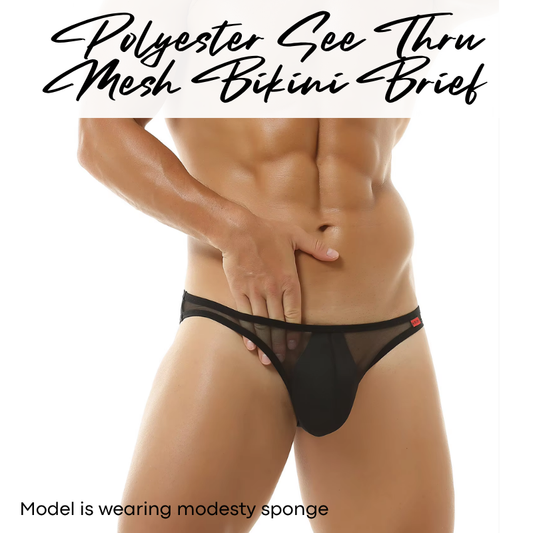 Men's Brief: Polyester Mesh See Through Bikini Brief Underwear (G113)