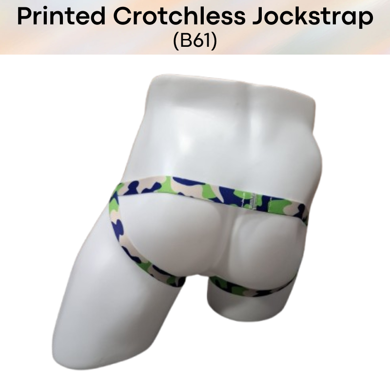 Men's Jockstrap: Polyester Printed Design Crotchless Jockstrap Underwear (B61)