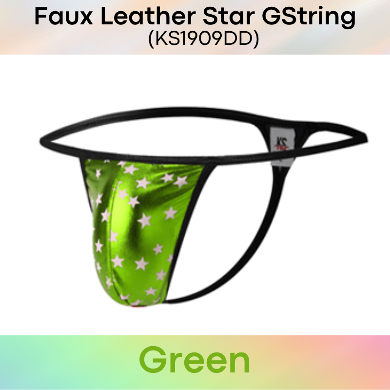 Men's GString: Polyester Faux Leather Star Print Design GString Underwear (KS1909DD)