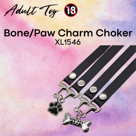 Unisex Choker: PU Choker with Doggie Bone / Doggie Paw Charm for Roleplay (XL1546)