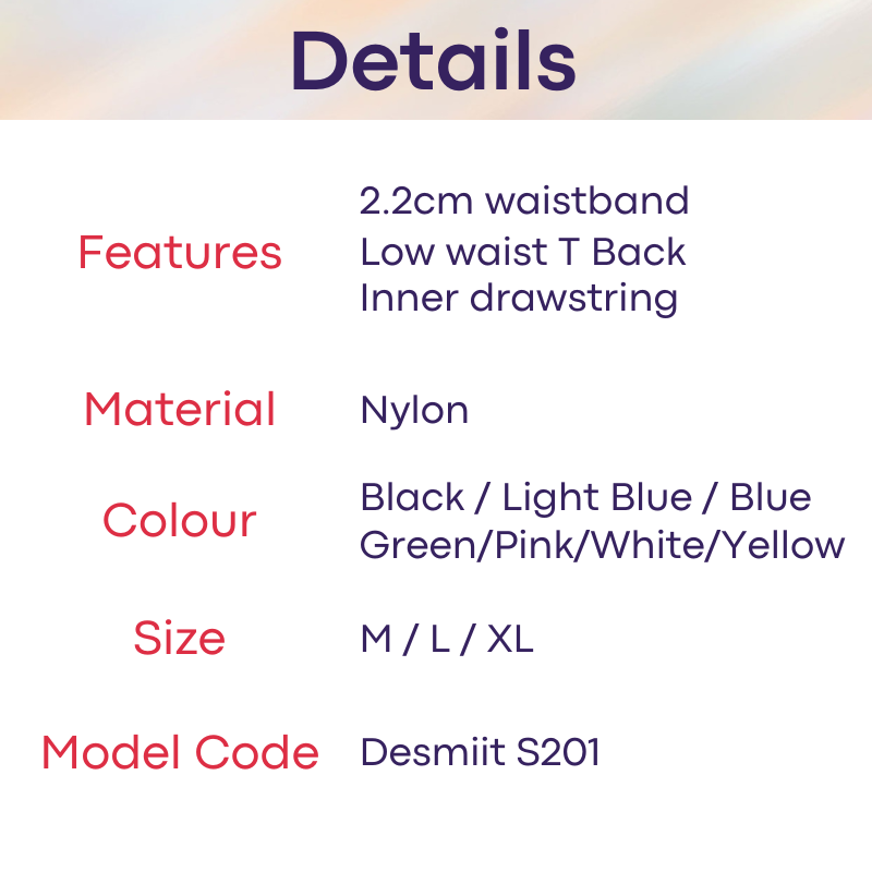 Men's Swimwear: Nylon Bikini Swim Thong with Inner Drawstring (S201)