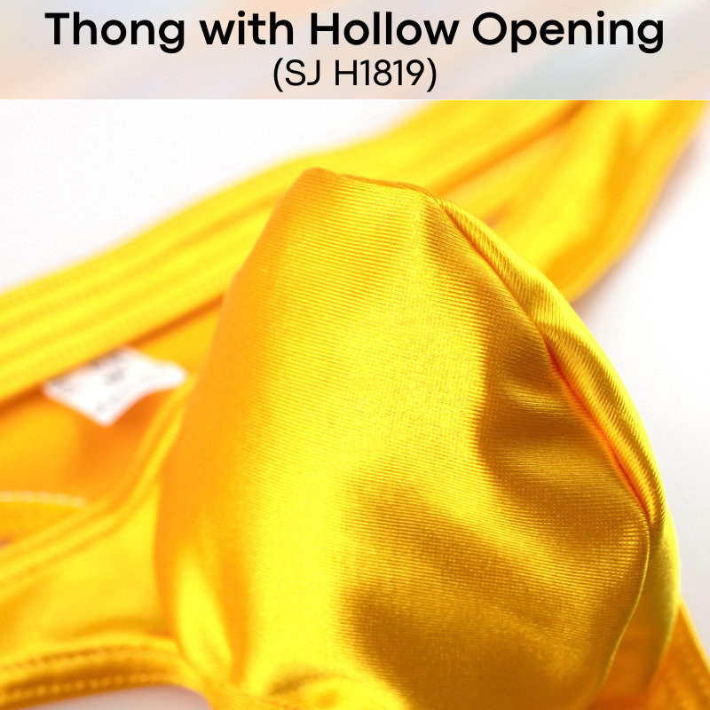 Men's Thong : Nylon Thong with Hollow Front Opening and Additional Front Waistband (SJ H1819)