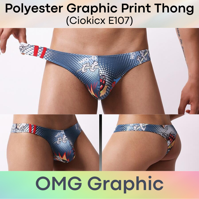 Men's Thong : Polyester Graphic Print / with Airholes Low Waist Thong (Ciokicx E107)