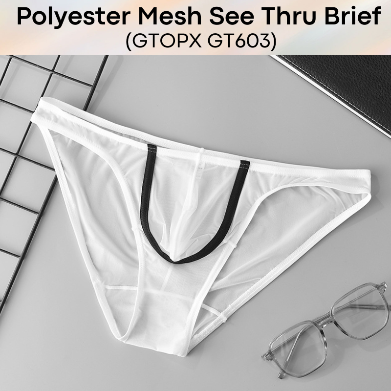 Men's Brief: Polyester Mesh See Through Low Waist Brief (GT603)