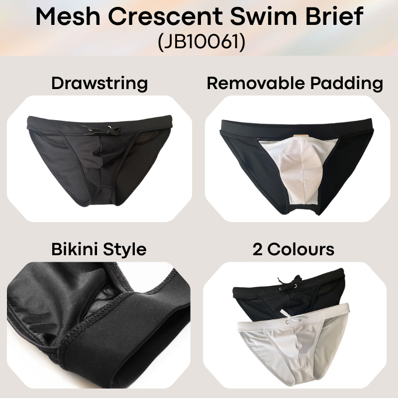 Men's Swimwear: Polyester Swimming Brief Trunks with Crescent Mesh Rear (JB10061)