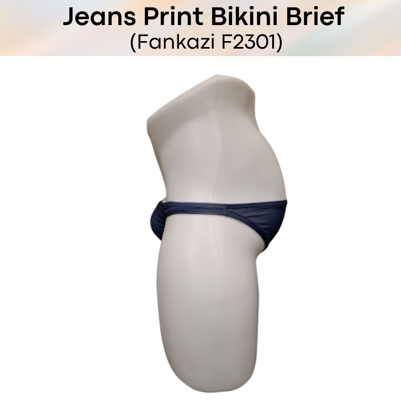 Men's Brief: Polyester Jeans Print Bikini Brief Underwear (F2301)