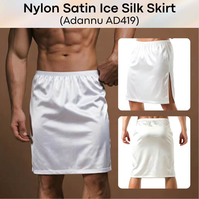 Men's Loungewear: Nylon Satin Ice Silk Home Man Skirt (AD419)