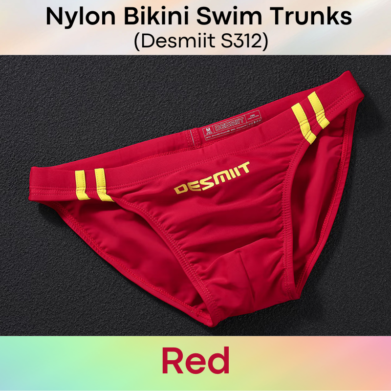 Men's Swimwear: Nylon Bikini Swimming Trunks with Drawstring and Rear Mid Mesh Strip (S312)