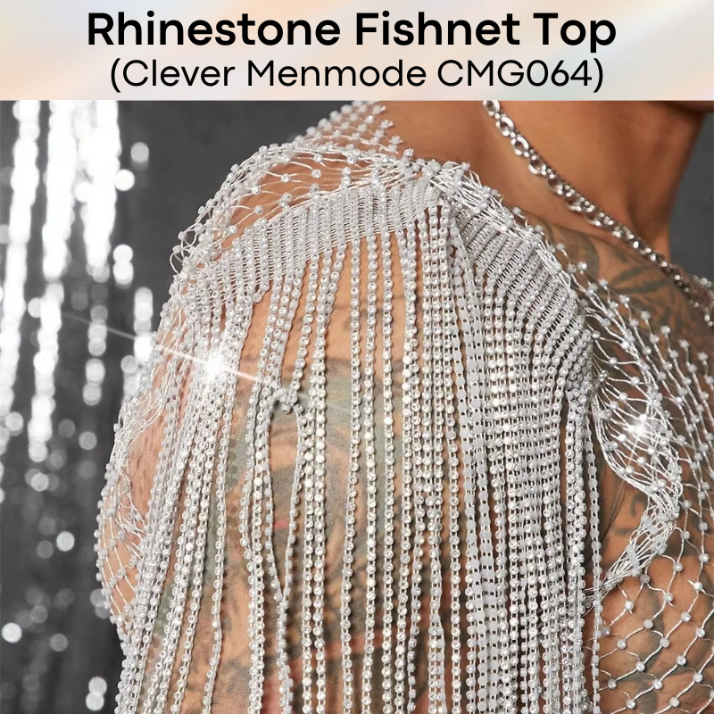 Men's Tee:  Rhinestone Fishnet Hollow Out Top For Parties and Clubs (CMG064)