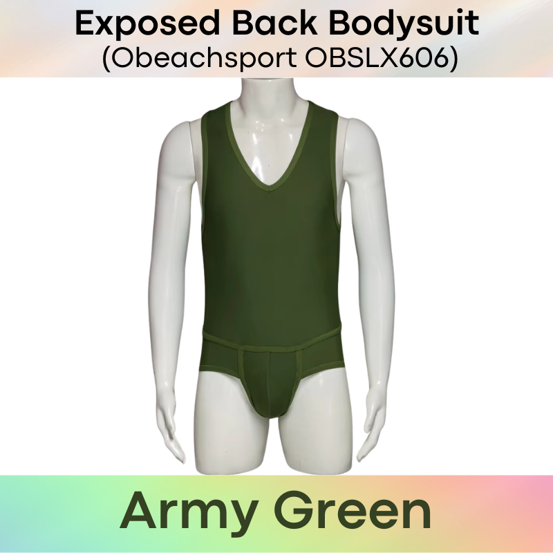 Men's Bodysuit: Polyester Exposed Back Boxer Brief Bodysuit (OBSLX606)