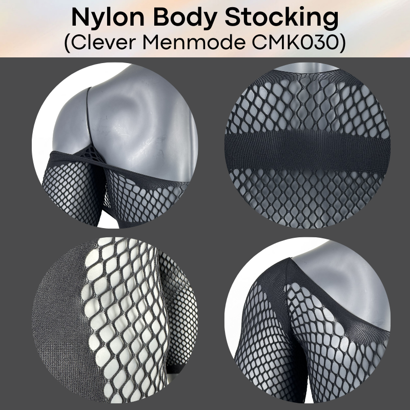 Men's Stocking: Nylon Net-Semi Mesh Body Brief Stocking with Covered Arms (CMK030)