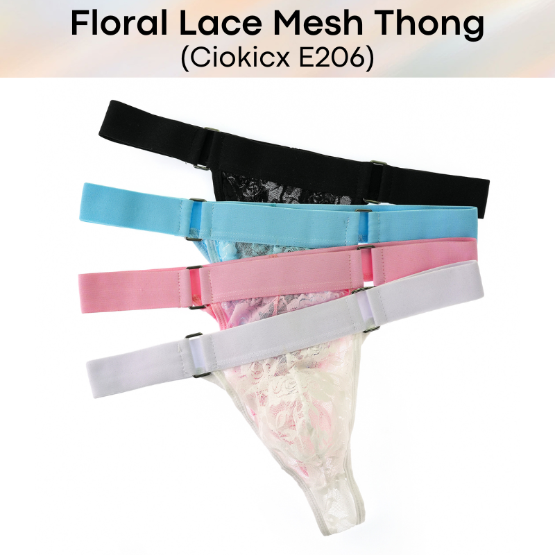 Men's Thong: Polyester Floral Lace Mesh See Through Thong Underwear (E206)