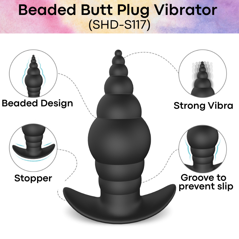 Adult Toy: Beaded Silicone Butt Plug Vibrator with Remote Control Unit (SHD-S117)