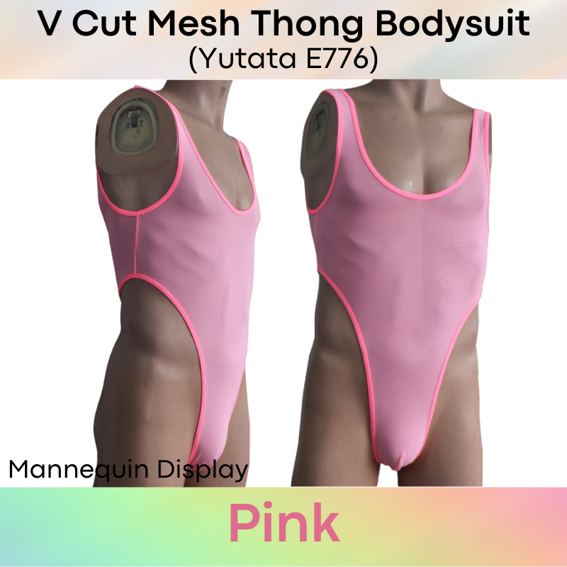 Mens Bodysuit: Polyester Mesh V Cut Thong Bodysuit Underwear (E776)