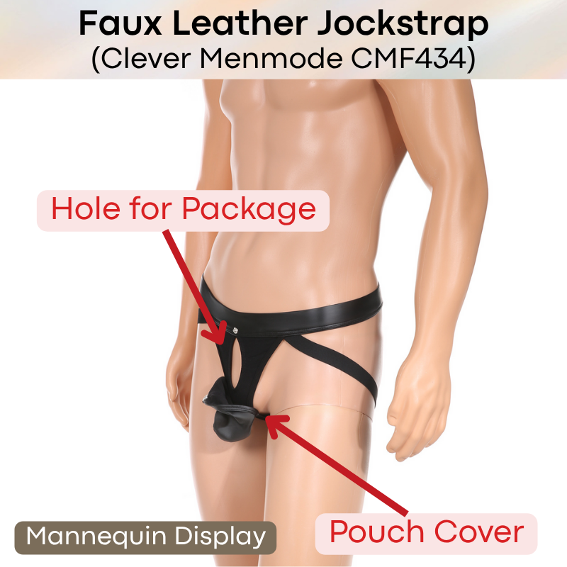 Men's Jockstrap: Polyester Faux Leather Jockstrap with Removable Pouch Top (CMF434)