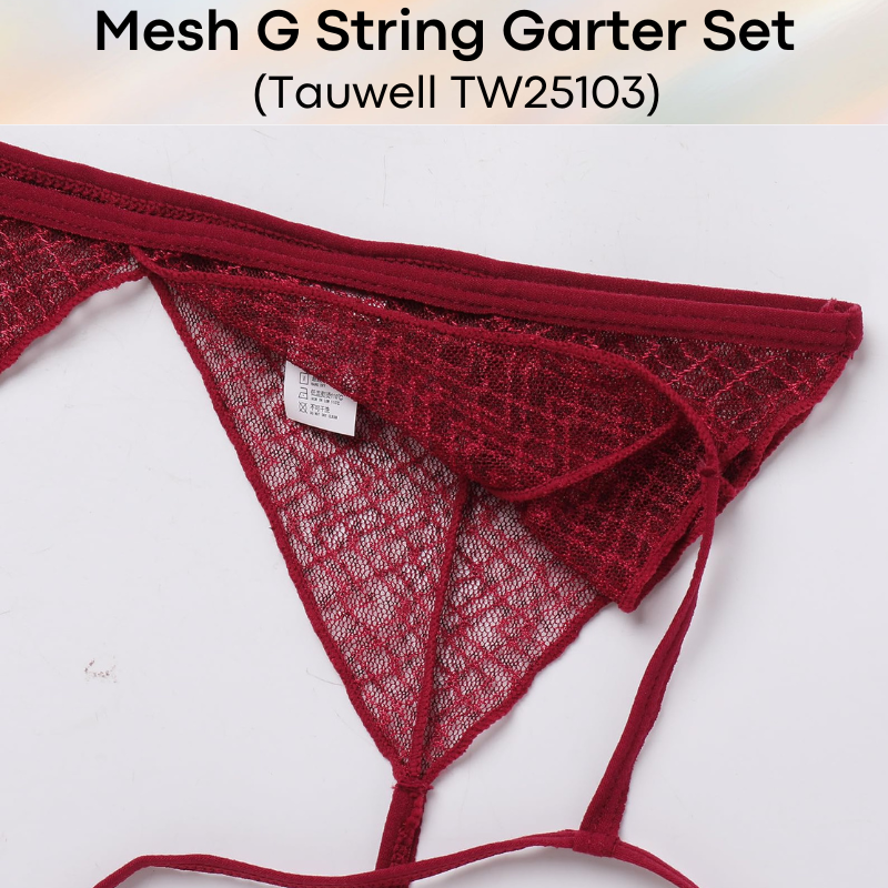 Men's GString: Polyester Mesh Lace GString Garter Set (TW25103)