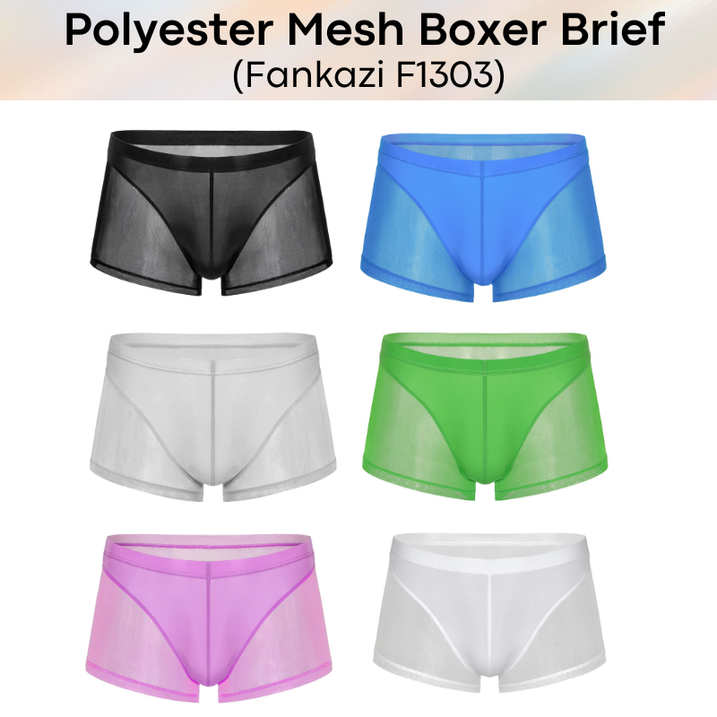Men's Boxer: Polyester Mesh See Through with Ice Silk Pouch Layer Boxer Brief Underwear (F1303)